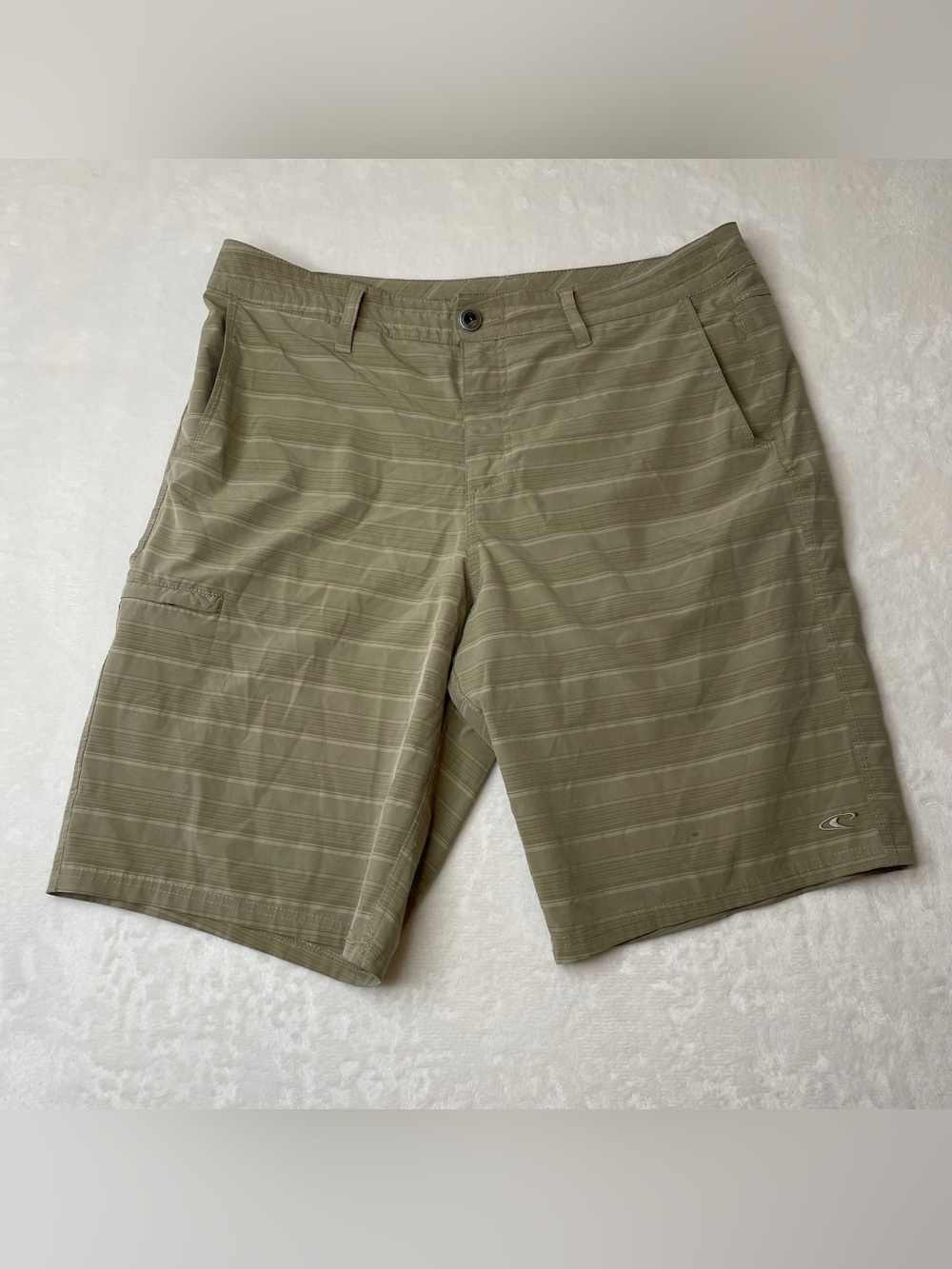 O'Neill Crossover Mens 34 11” Khaki Striped Performance Board Shorts Surf Golf